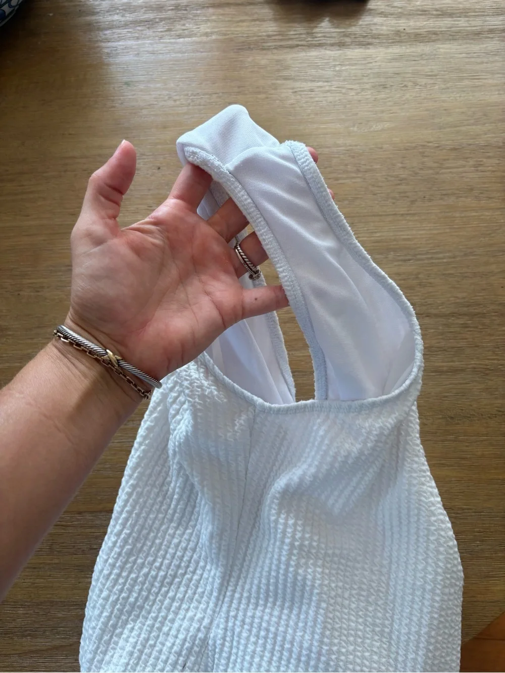 Shein Textured White One-Piece Swimsuit Size M